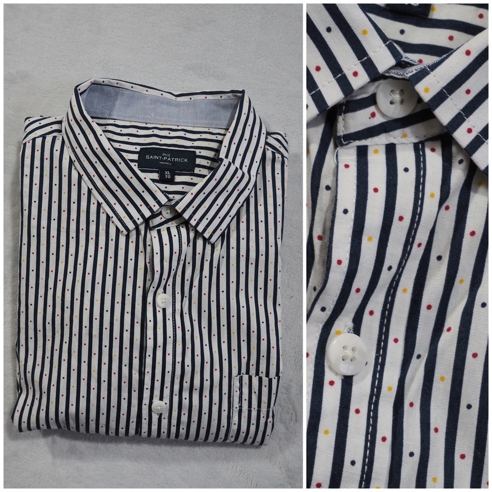 Rue Saint-Patrick Sz XL Men's Striped Dress Shirt Cotton/Spandex Blend